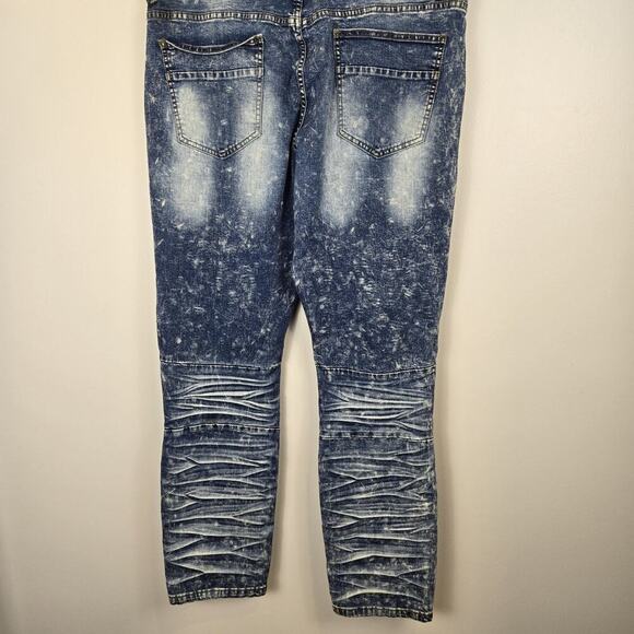 Blue Stitch Slim Straight Men's Blue Jeans Distressed 38W 32L Punk Grunge Skater - Picture 6 of 9